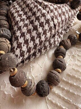 Rare 70s CADORO Signed Mali Clay Spindle Bead Necklace